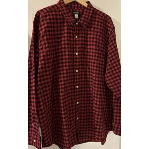 Place Men Button Up Shirt Red Black Size 2XL/TTG Cotton Check Long Sleeve NEW